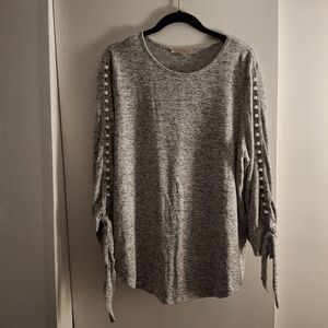 My Danielle Gray Women's Sweater Top with Pearl Accents